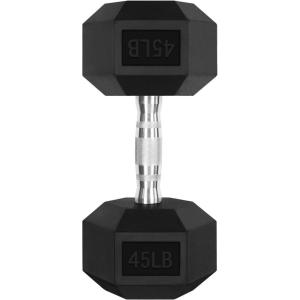 RitFit 5-300LBS Rubber Encased Hex Dumbbell Sets with Optional Rack for Home Gym, Coated Hand Weights for Strength Training, Workouts(1 X 45 LBS)