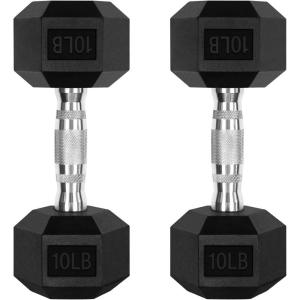RitFit 5-300LBS Rubber Encased Hex Dumbbell Sets with Optional Rack for Home Gym, Coated Hand Weights for Strength Training, Workouts(2 X 10 LBS)