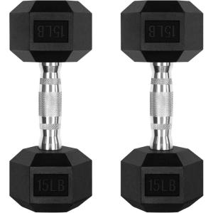 RitFit 5-300LBS Rubber Encased Hex Dumbbell Sets with Optional Rack for Home Gym, Coated Hand Weights for Strength Training, Workouts(2 X 15 LBS)