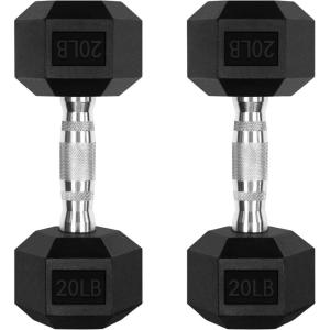 RitFit 5-300LBS Rubber Encased Hex Dumbbell Sets with Optional Rack for Home Gym, Coated Hand Weights for Strength Training, Workouts(2 X 20 LBS)