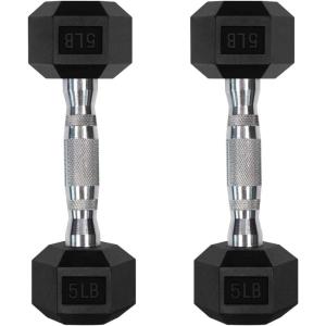 RitFit 5-300LBS Rubber Encased Hex Dumbbell Sets with Optional Rack for Home Gym, Coated Hand Weights for Strength Training, Workouts(2 X 5 LBS)