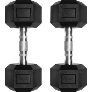 RitFit 5-650 LBS PVC Encased Hex Dumbbell Sets with Optional Rack for Home Gym, Hand weight with Chrome Handle for Strength Training, Workouts(2X25LBS)