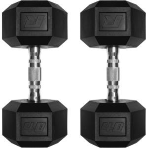RitFit 5-650 LBS PVC Encased Hex Dumbbell Sets with Optional Rack for Home Gym, Hand weight with Chrome Handle for Strength Training, Workouts(2X40LBS)