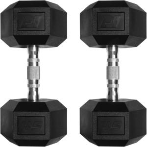 RitFit 5-650 LBS PVC Encased Hex Dumbbell Sets with Optional Rack for Home Gym, Hand weight with Chrome Handle for Strength Training, Workouts(2X45LBS)