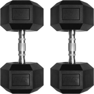 RitFit 5-650 LBS PVC Encased Hex Dumbbell Sets with Optional Rack for Home Gym, Hand weight with Chrome Handle for Strength Training, Workouts(2X55LBS)
