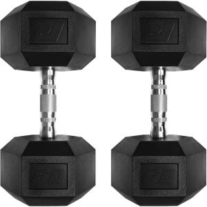 RitFit 5-650 LBS PVC Encased Hex Dumbbell Sets with Optional Rack for Home Gym, Hand weight with Chrome Handle for Strength Training, Workouts(2X60LBS)