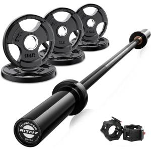 RitFit Barbell Weight Set – 4/6FT Olympic Barbell with Weight Plates (55-275LB Total) – Weightlifting Equipment for Squats, Curls, Deadlifts, Presses, Hip Thrusts(Black)
