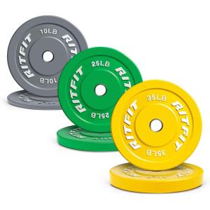 RitFit Color Coded Olympic Bumper Plate for Barbell – 2-Inch Weight Plates With Steel Insert, Rubber Weights for Strength Training in Home Gym(140 Set)