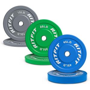 RitFit Color Coded Olympic Bumper Plate for Barbell – 2-Inch Weight Plates With Steel Insert, Rubber Weights for Strength Training in Home Gym(160 Set)