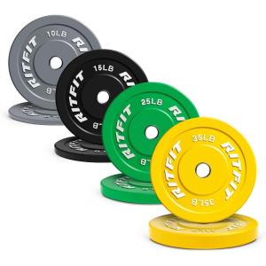 RitFit Color Coded Olympic Bumper Plate for Barbell – 2-Inch Weight Plates With Steel Insert, Rubber Weights for Strength Training in Home Gym(170 Set)