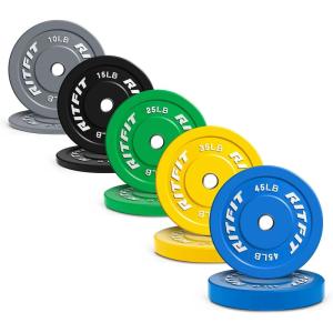 RitFit Color Coded Olympic Bumper Plate for Barbell – 2-Inch Weight Plates With Steel Insert, Rubber Weights for Strength Training in Home Gym(260 Set)