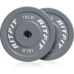 RitFit Color Coded Olympic Bumper Plate for Barbell – 2-Inch Weight Plates With Steel Insert, Rubber Weights for Strength Training in Home Gym(2X10LB)