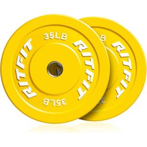RitFit Color Coded Olympic Bumper Plate for Barbell – 2-Inch Weight Plates With Steel Insert, Rubber Weights for Strength Training in Home Gym(2X35LB)