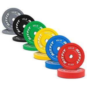 RitFit Color Coded Olympic Bumper Plate for Barbell – 2-Inch Weight Plates With Steel Insert, Rubber Weights for Strength Training in Home Gym(370 Set)
