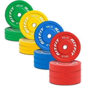 RitFit Color Coded Olympic Bumper Plate for Barbell – 2-Inch Weight Plates With Steel Insert, Rubber Weights for Strength Training in Home Gym(640 Set)