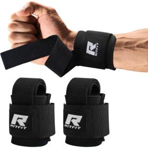 RitFit Lifting Wraps, Wrist Straps for Weightlifting, Wrist Support for Working Out, Bodybuilding, MMA, Powerlifting, Strength Training, Men & Women(BLACK)