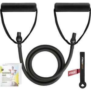 RitFit Single Resistance Exercise Band with Comfortable Handles – Ideal for Physical Therapy, Strength Training, Muscle Toning – Door Anchor and Starter Guide Included(Black(25-30lbs))