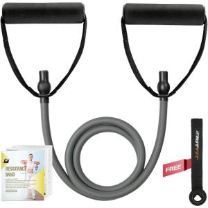 RitFit Single Resistance Exercise Band with Comfortable Handles – Ideal for Physical Therapy, Strength Training, Muscle Toning – Door Anchor and Starter Guide Included(Gray(35-40lbs))