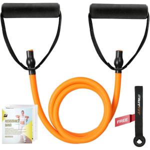 RitFit Single Resistance Exercise Band with Comfortable Handles – Ideal for Physical Therapy, Strength Training, Muscle Toning – Door Anchor and Starter Guide Included(Orange(30-35lbs))