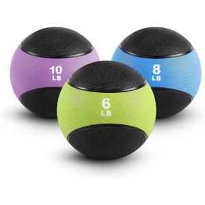 RitFit Weighted Medicine Ball – Non-Slip Rubber Shell & Dual Texture Grip – Workout Exercise Ball for Core Strength, Balance Training, Coordination Fitness – Multiple Weights & Colors(6lb+8lb+10lb)