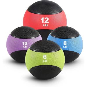 RitFit Weighted Medicine Ball – Non-Slip Rubber Shell & Dual Texture Grip – Workout Exercise Ball for Core Strength, Balance Training, Coordination Fitness – Multiple Weights & Colors(6lb+8lb+10lb+12lb)