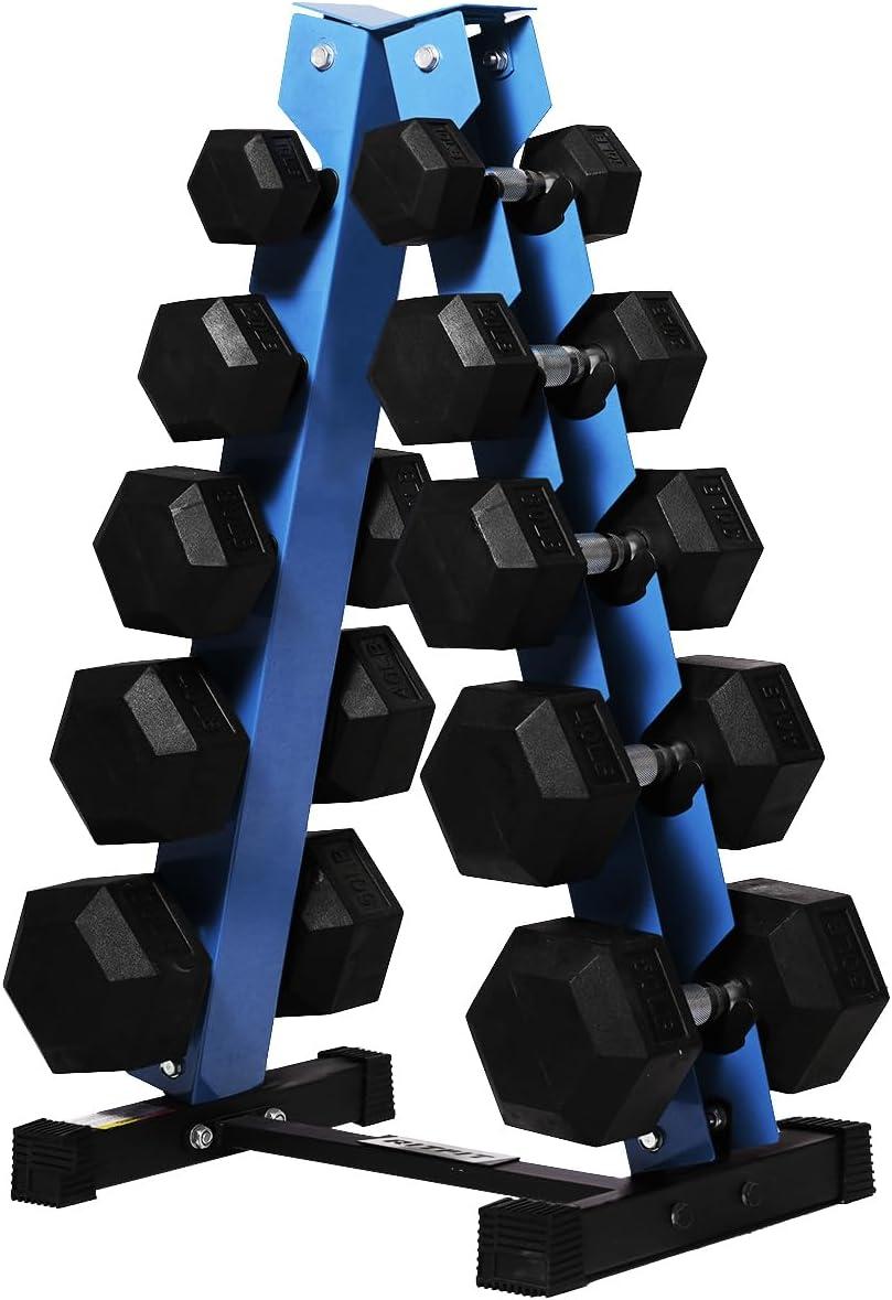 imageRitFit 250LB300LB Rubber Hex Dumbbell Sets with Weights Rack Multiple Color Choices Available Great Gym Equipment for Home Strength Training WorkoutsBlue
