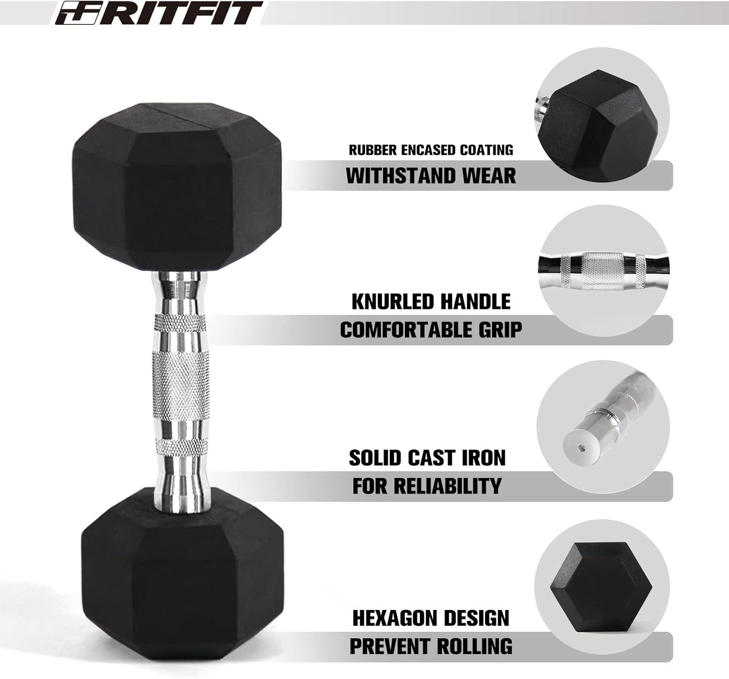imageRitFit 250LB300LB Rubber Hex Dumbbell Sets with Weights Rack Multiple Color Choices Available Great Gym Equipment for Home Strength Training WorkoutsBlue
