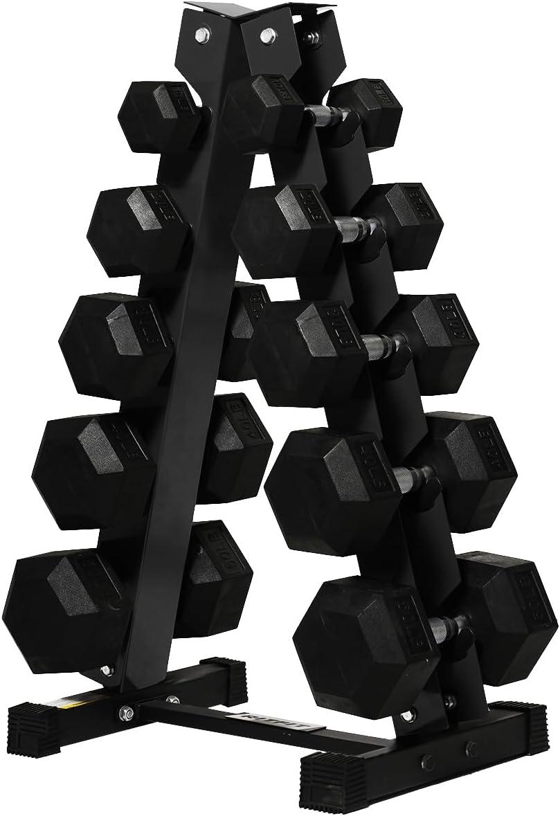 imageRitFit 250LB300LB Rubber Hex Dumbbell Sets with Weights Rack Multiple Color Choices Available Great Gym Equipment for Home Strength Training WorkoutsBlack
