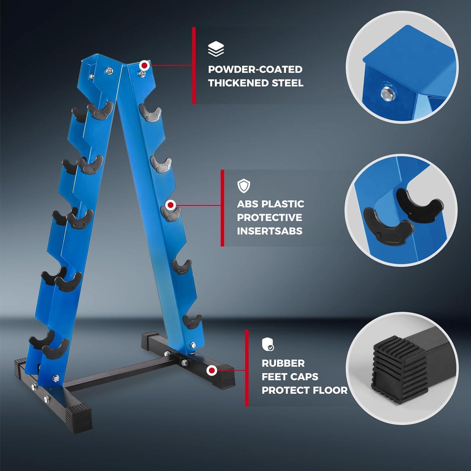 imageRitFit 250LB300LB Rubber Hex Dumbbell Sets with Weights Rack Multiple Color Choices Available Great Gym Equipment for Home Strength Training WorkoutsBlue