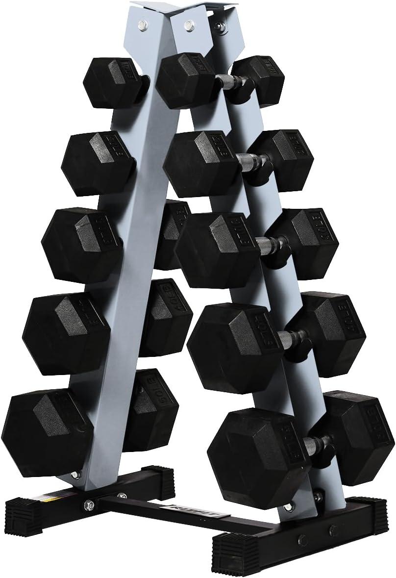 imageRitFit 250LB300LB Rubber Hex Dumbbell Sets with Weights Rack Multiple Color Choices Available Great Gym Equipment for Home Strength Training WorkoutsGrey