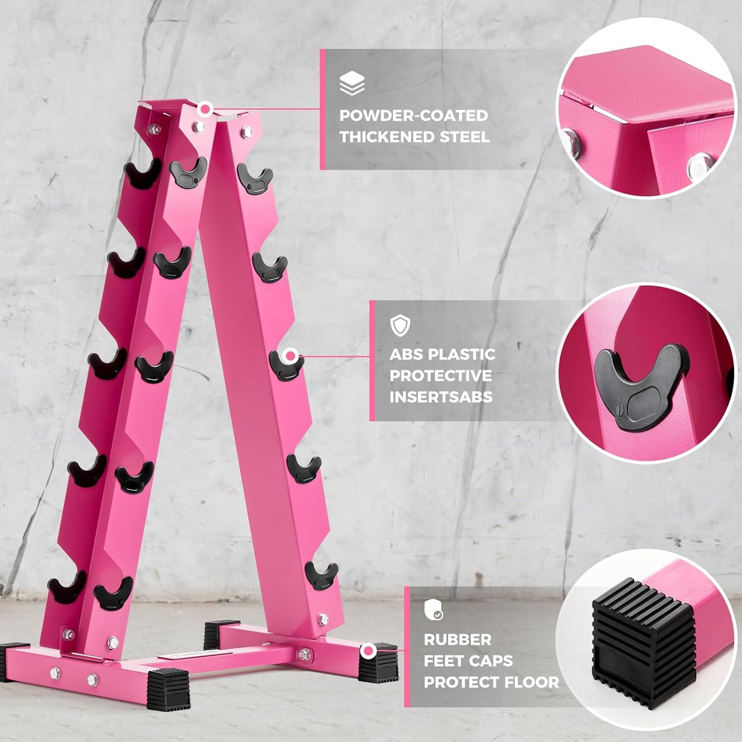 imageRitFit 250LB300LB Rubber Hex Dumbbell Sets with Weights Rack Multiple Color Choices Available Great Gym Equipment for Home Strength Training WorkoutsPink