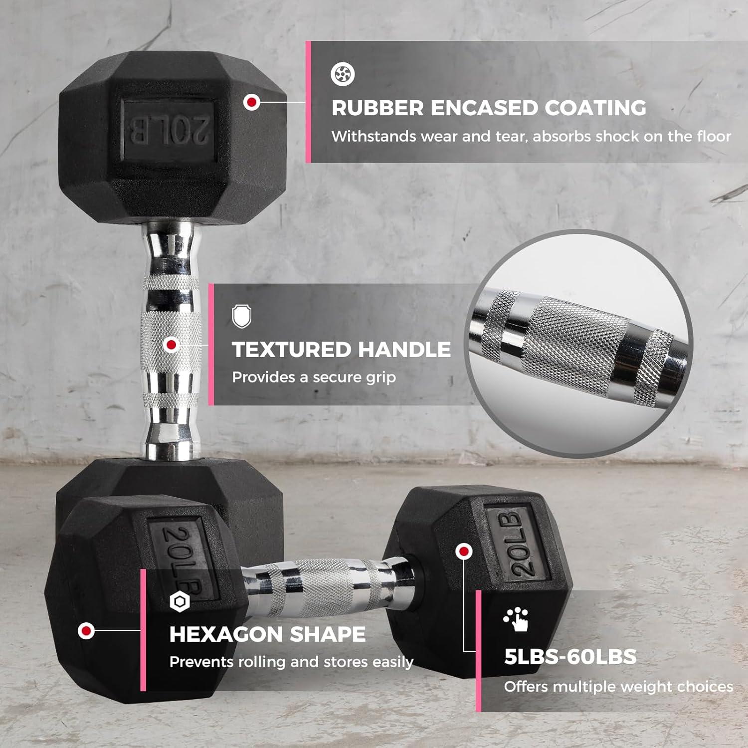 imageRitFit 250LB300LB Rubber Hex Dumbbell Sets with Weights Rack Multiple Color Choices Available Great Gym Equipment for Home Strength Training WorkoutsPink