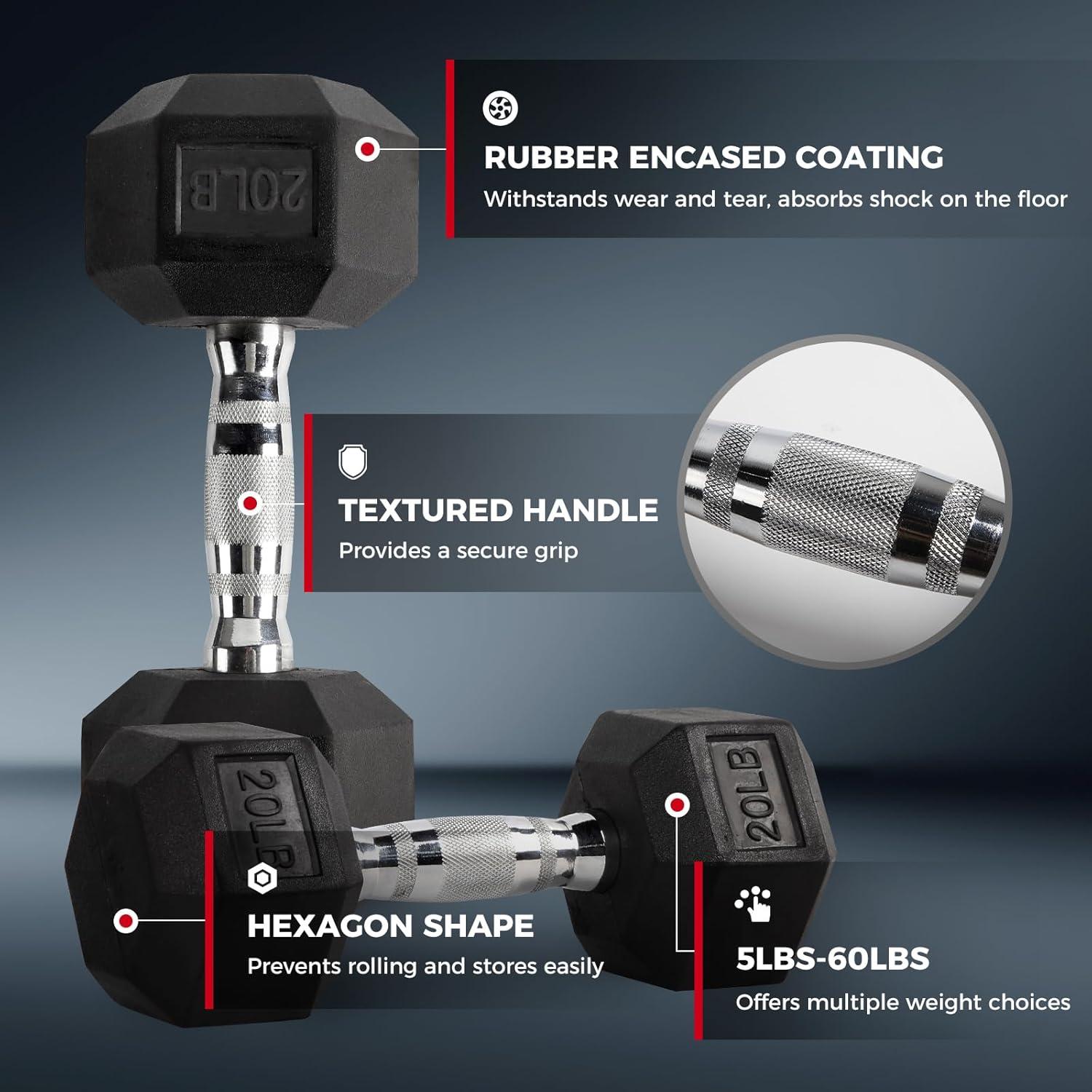 imageRitFit 250LB300LB Rubber Hex Dumbbell Sets with Weights Rack Multiple Color Choices Available Great Gym Equipment for Home Strength Training WorkoutsRed