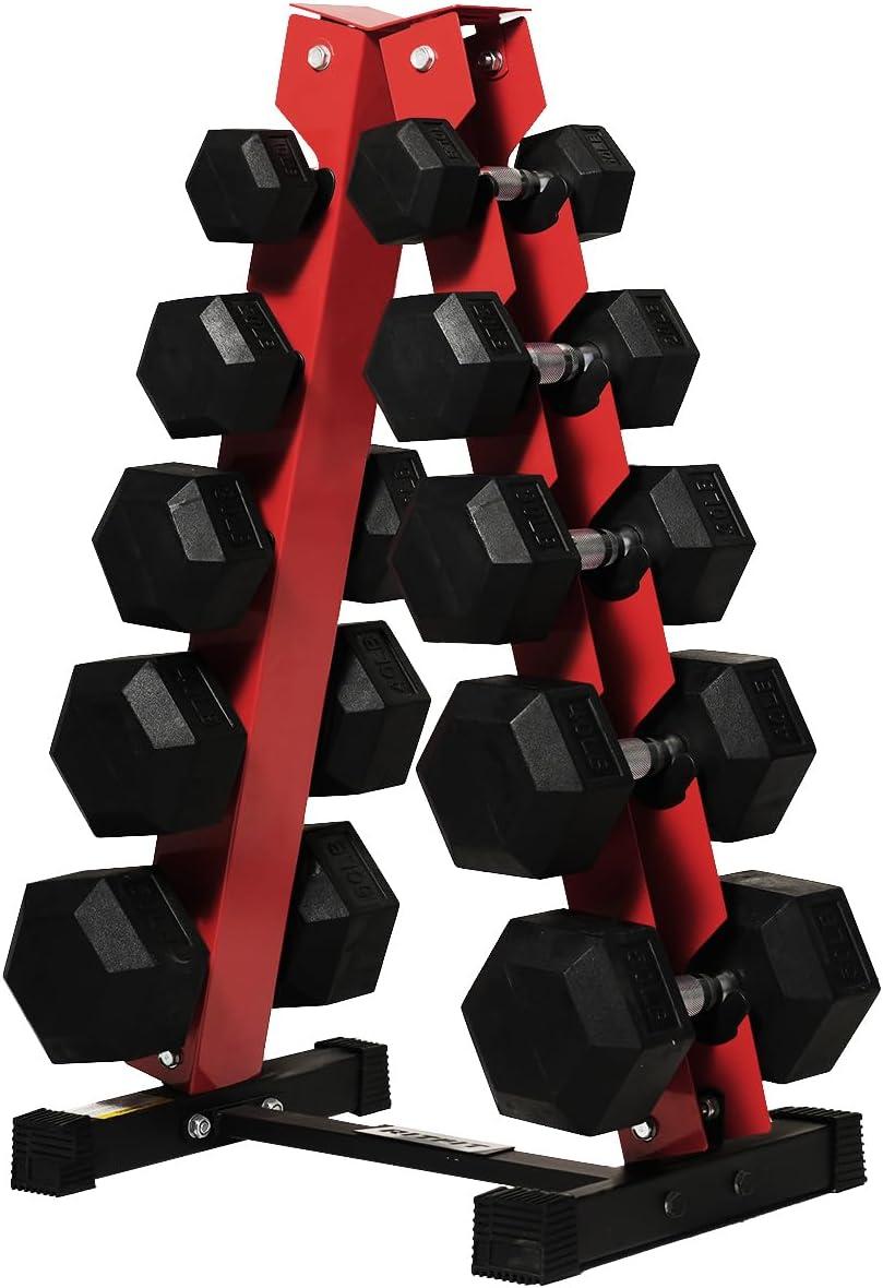 imageRitFit 250LB300LB Rubber Hex Dumbbell Sets with Weights Rack Multiple Color Choices Available Great Gym Equipment for Home Strength Training WorkoutsRed