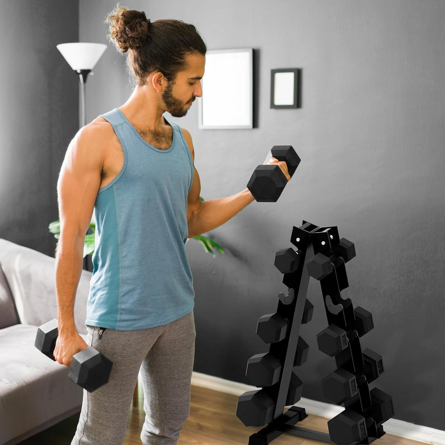 imageRitFit 250LB300LB Rubber Hex Dumbbell Sets with Weights Rack Multiple Color Choices Available Great Gym Equipment for Home Strength Training WorkoutsRed