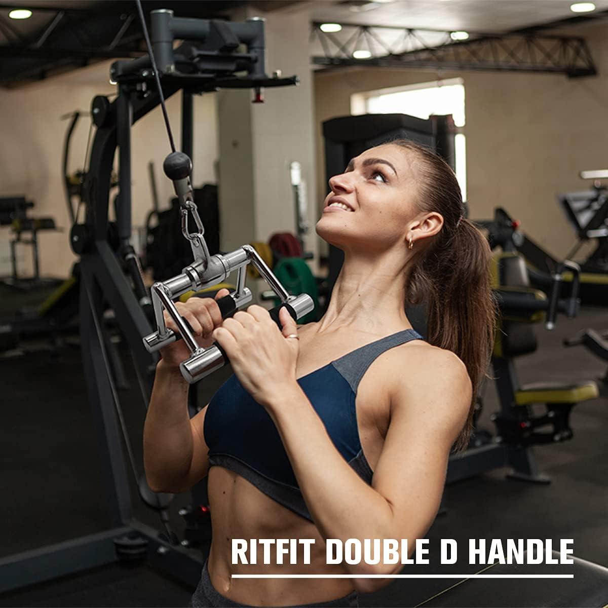 imageRitFit Cable Machine Attachments for Gym LAT Pulldown Accessories with MultiOption V Bar Tricep Rope Double D Handle for Weight Fitness