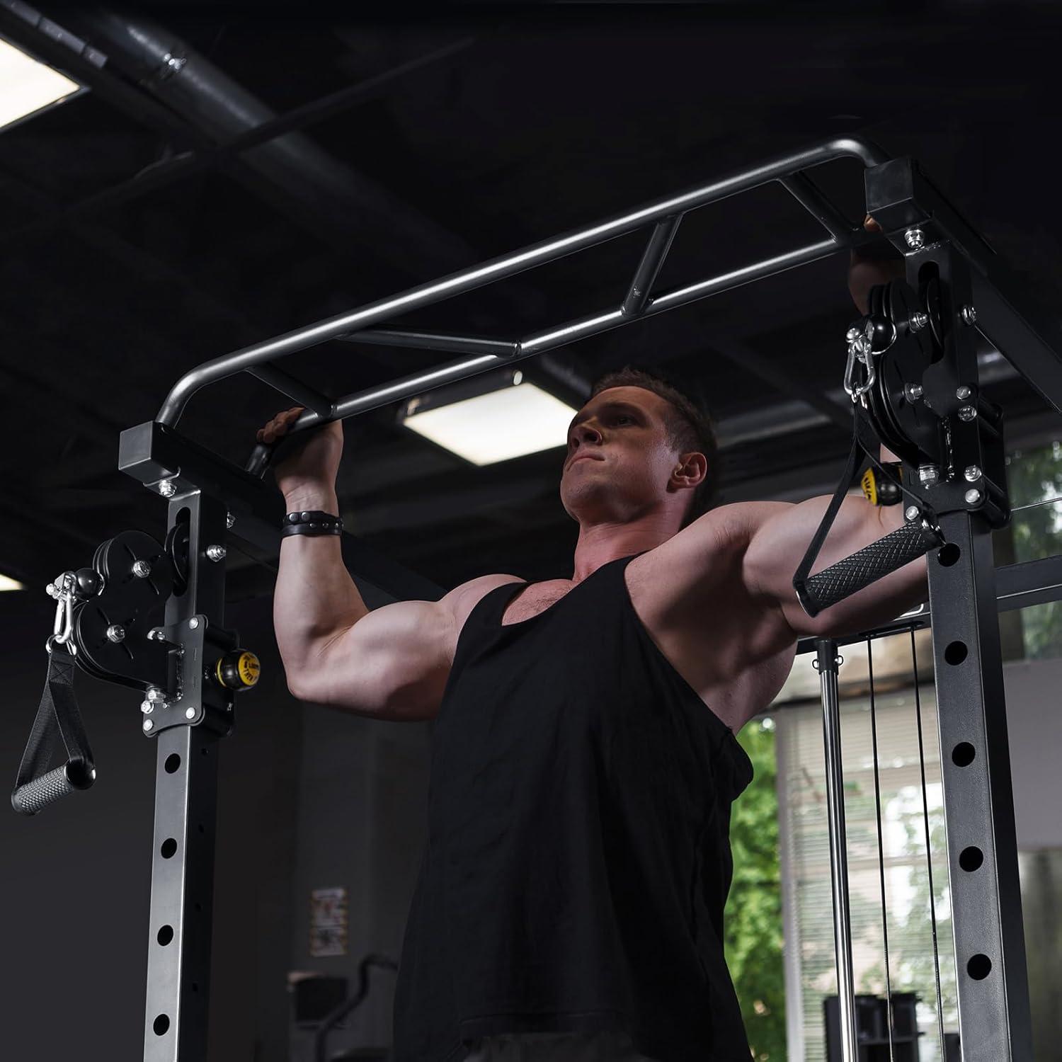 imageRitFit MultiFunction Power Cage with Adjustable Cable Crossover System1000LBS Capacity Squat Rack Full Home Gym Workout with JHook Landmine and Other Attachments 2023 Version PPC03Black