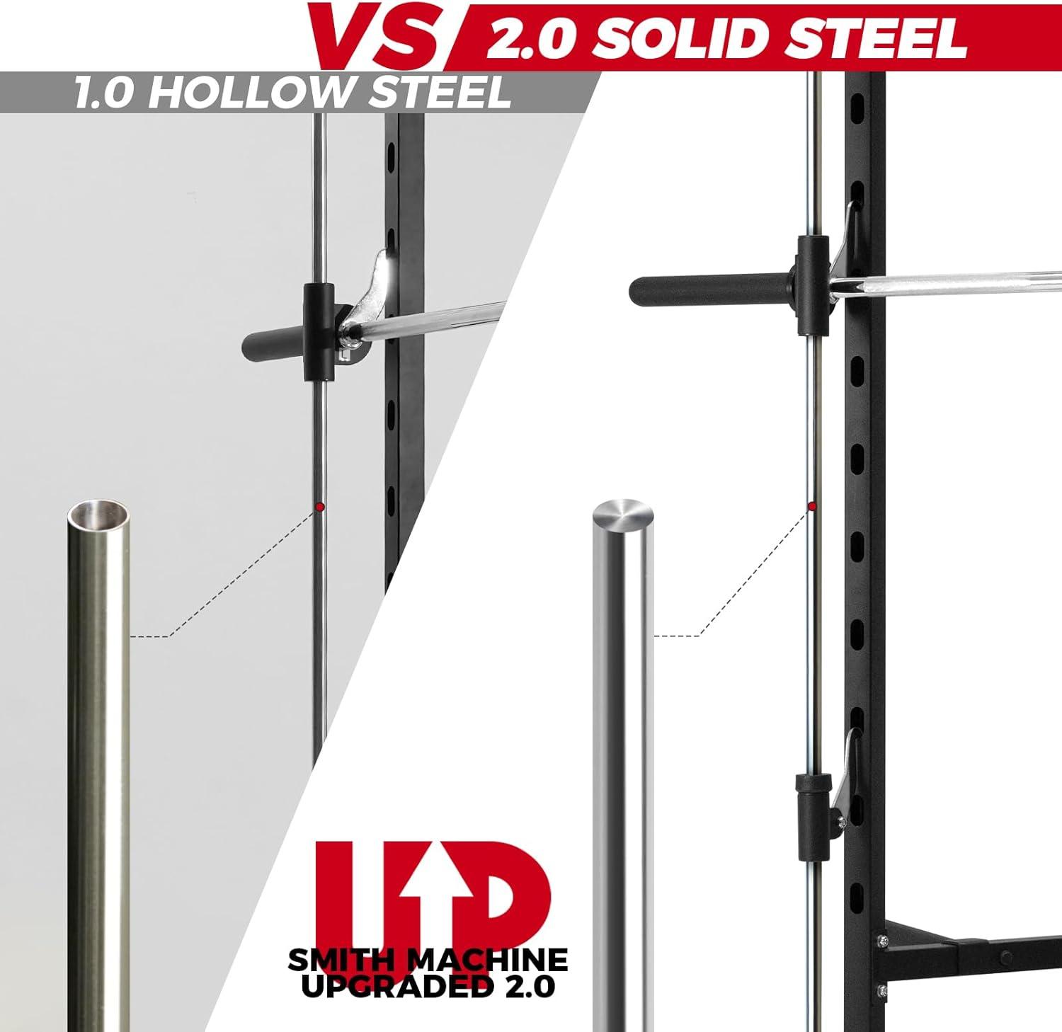 imageRitFit Smith Machine Power Rack with LATPull Down System Landmine Barbell Bar Plate Storage Pegs and More Training AttachmentPackage With RP 140LBS