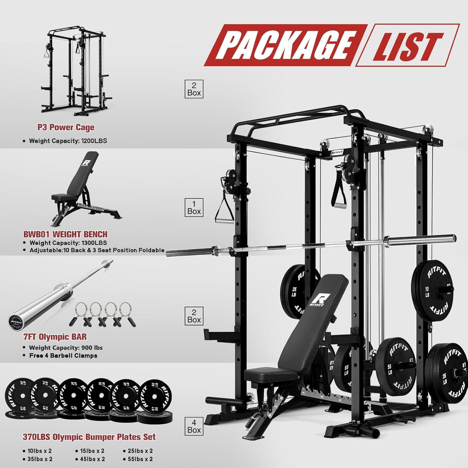 imageRitFit Upgraded PPCP3 Power Cage 3in1 Home Gym with Aluminum Pulley System 1200LBS Capacity Includes LAT Pulldown Landmine JHooks amp 20 Attachments Fits Compact Spaces Black RedBlack