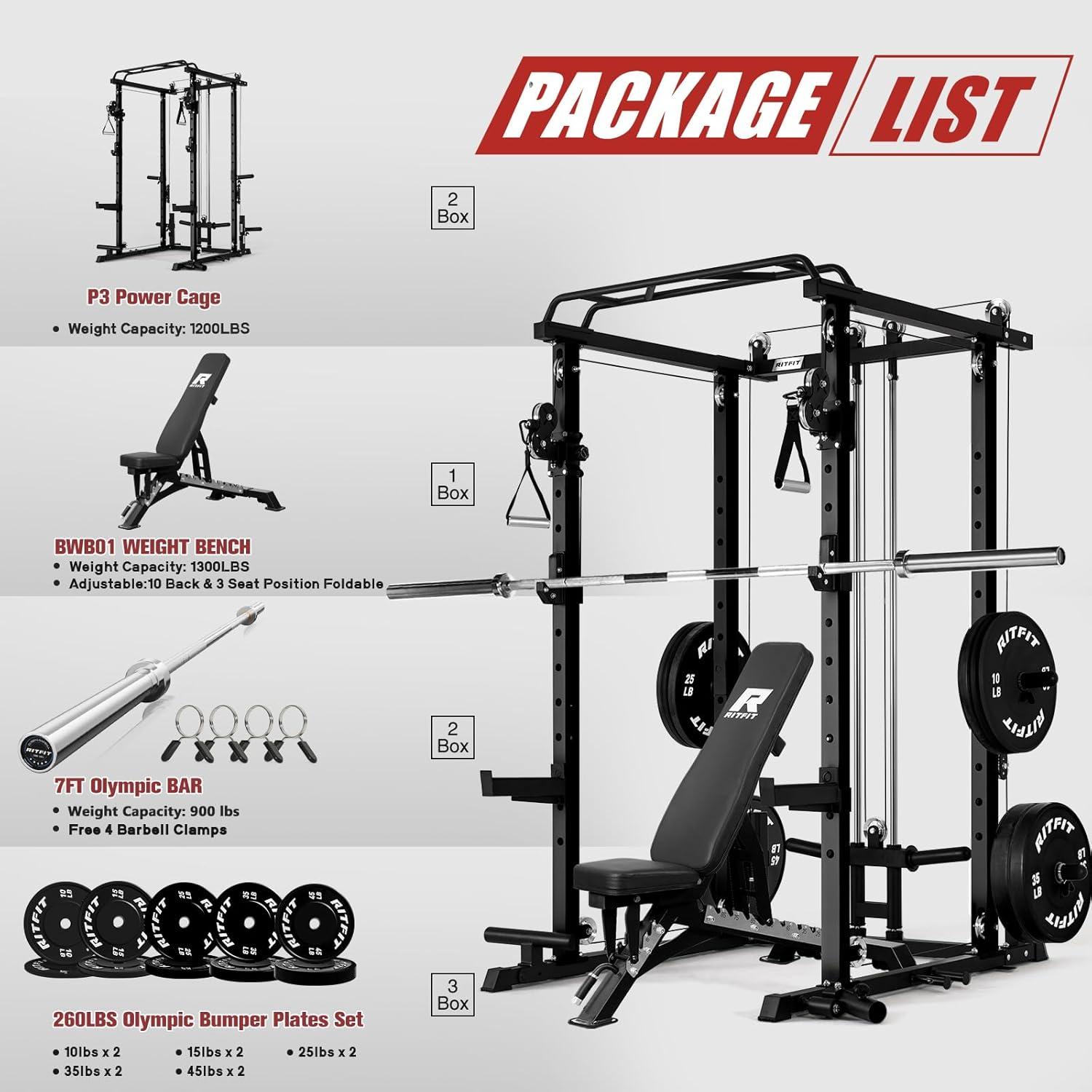 imageRitFit Upgraded PPCP3 Power Cage 3in1 Home Gym with Aluminum Pulley System 1200LBS Capacity Includes LAT Pulldown Landmine JHooks amp 20 Attachments Fits Compact Spaces Black RedBlack