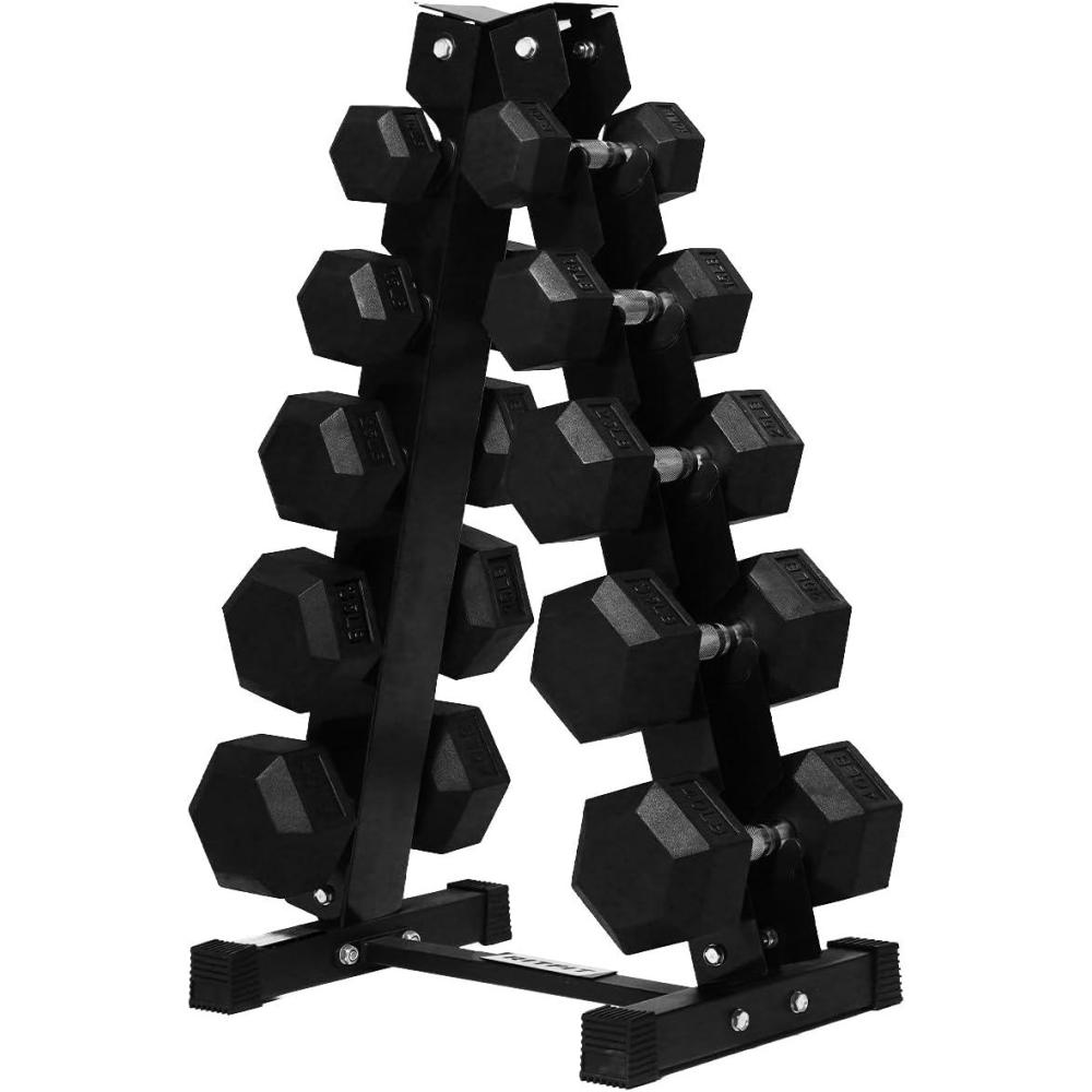 imageRitFit 250LB300LB Rubber Hex Dumbbell Sets with Weights Rack Multiple Color Choices Available Great Gym Equipment for Home Strength Training WorkoutsBlack