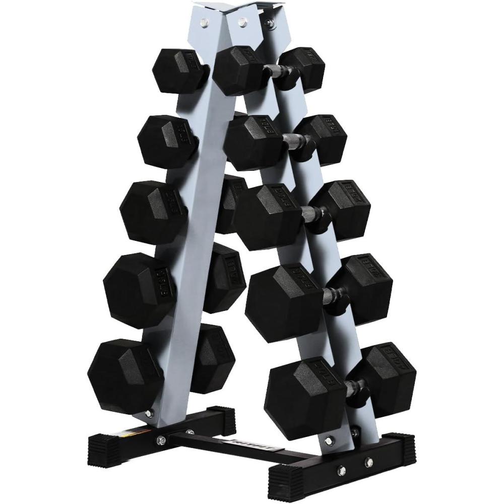 imageRitFit 250LB300LB Rubber Hex Dumbbell Sets with Weights Rack Multiple Color Choices Available Great Gym Equipment for Home Strength Training WorkoutsGrey
