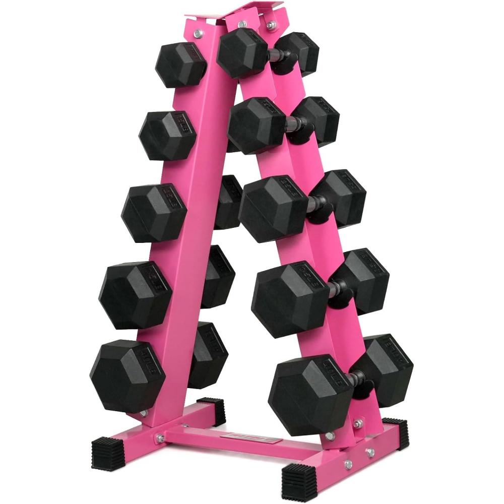 imageRitFit 250LB300LB Rubber Hex Dumbbell Sets with Weights Rack Multiple Color Choices Available Great Gym Equipment for Home Strength Training WorkoutsPink