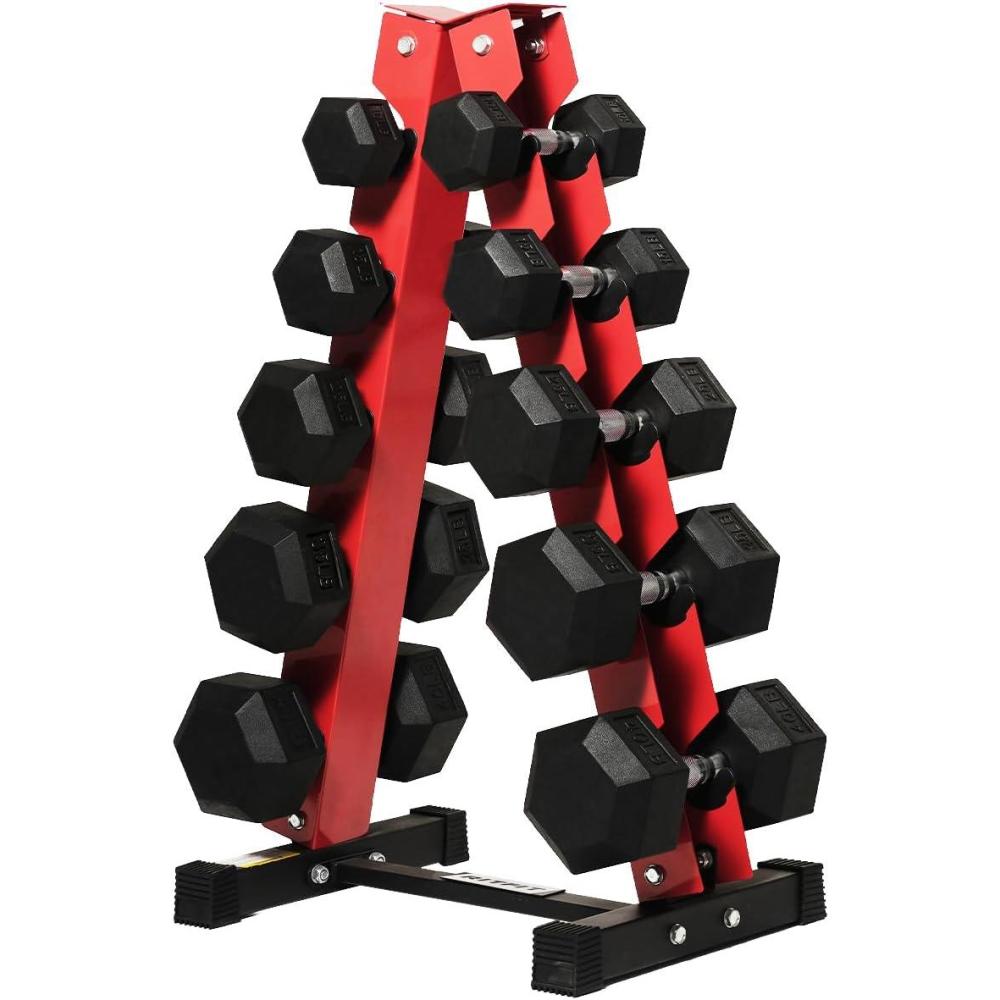imageRitFit 250LB300LB Rubber Hex Dumbbell Sets with Weights Rack Multiple Color Choices Available Great Gym Equipment for Home Strength Training WorkoutsRed