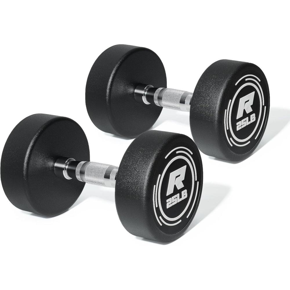 imageRitFit 5250 LBS PVC Encased Round Dumbbell sets with Knurled Handle and Optional Rack Strength Training Equipment for Home Gym2X25LBS