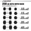 RitFit 250LB/300LB Rubber Hex Dumbbell Sets with Weights Rack, Multiple Color Choices Available, Great Gym Equipment for Home, Strength Training, Workouts(Blue)