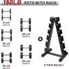 RitFit 5-250 LBS PVC Encased Round Dumbbell sets with Knurled Handle and Optional Rack, Strength Training Equipment for Home Gym((5+10+15+20+25)150LBS SET)