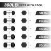 RitFit 5-650 LBS PVC Encased Hex Dumbbell Sets with Optional Rack for Home Gym, Hand weight with Chrome Handle for Strength Training, Workouts((10+20+30+40+50)300LBS SET)