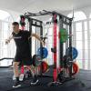RitFit Buffalo Smith Machine, Power cage with LAT-Pull Down System & Cable Crossover System, All-in-One Squat Rack for Home Gym, Power Rack(Red&Black)