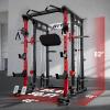 RitFit Buffalo Smith Machine, Power cage with LAT-Pull Down System & Cable Crossover System, All-in-One Squat Rack for Home Gym, Power Rack(Red&Black)